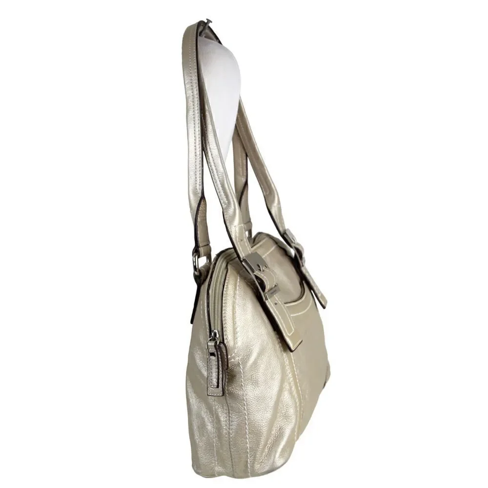 ROOMY TIGNANELLO SILVER GENUINE LEATHER SHOULDER BAG TOTE HANDBAG HOBO PURSE